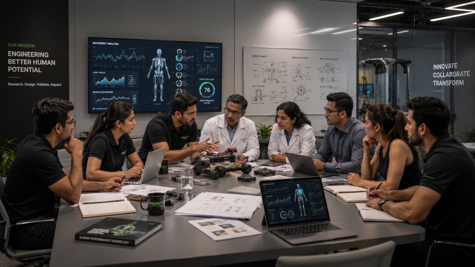 IndiaFit engineering and research team collaborating in the studio